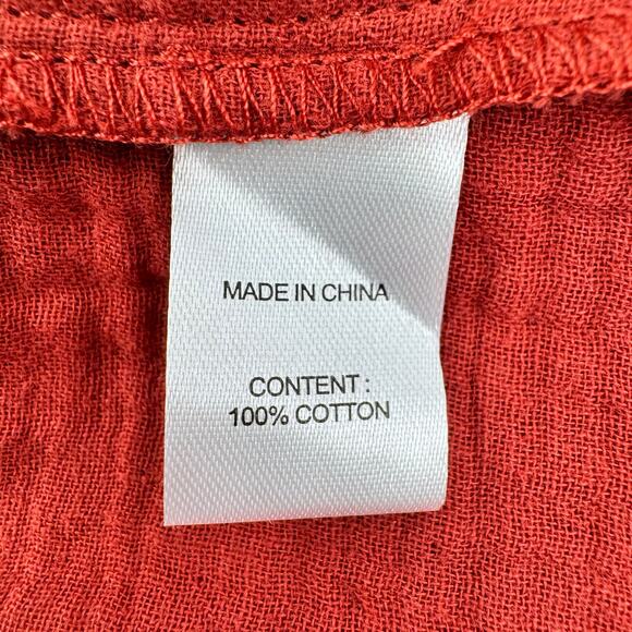 Drew XS Cotton Gauze Midi Shirt Dress Rust Tiered High Low Button Front Boho - Picture 11 of 12